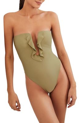 ViX Swimwear Chris Plunge Strapless One-Piece Swimsuit in Olive