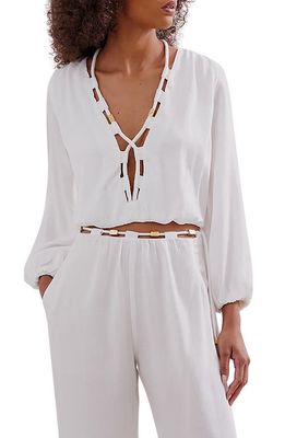 ViX Swimwear Ino Long Sleeve Cover-Up Top in Off White