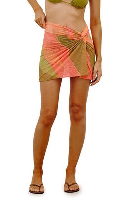 ViX Swimwear Karen Sharon Ruched Mesh Cover-Up Skirt in Grey/Pink Multi