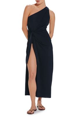 ViX Swimwear Kiana One-Shoulder Side Slit Cover-Up Dress in Black