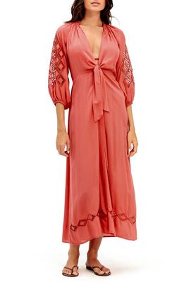 ViX Swimwear Knot Cover-Up Caftan in Coral Red