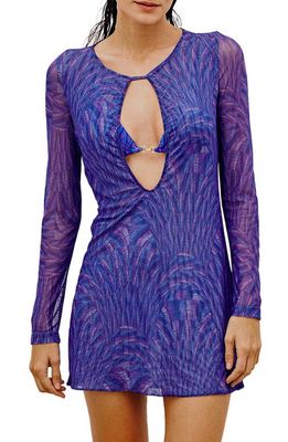 ViX Swimwear Leslie Cleo Long Sleeve Cover-Up Dress in Purple Multi