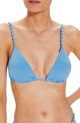 ViX Swimwear Solid Beaded Triangle Bikini Top in Blue
