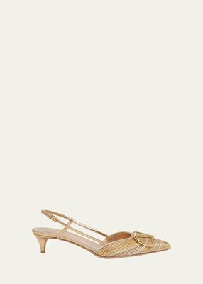 VLogo Medallion Metallic Slingback Pumps