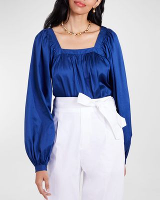 voile pleated square neck top