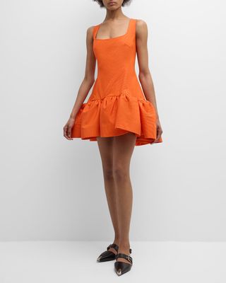 Volant Scoop-Neck Sleeveless Mini Dress