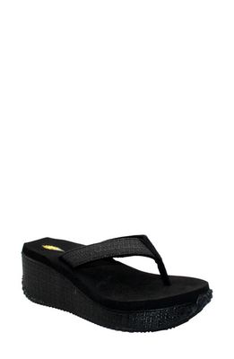 Volatile Bahama Platform Wedge Flip Flop in Black Woven 