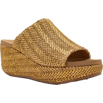 Volatile Canteen Water Resistant Raffia Wedge Platform Sandal in Gold