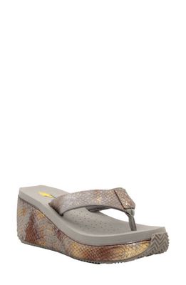 Volatile Frappachino Wedge Flip Flop in Natural Metallic Snake Print 