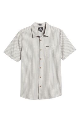 Volcom Barstone Classic Fit Stripe Short Sleeve Button-Up Shirt in Tower Grey