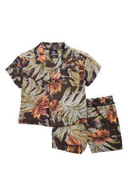 Volcom Beach Palm Camp Shirt & Shorts Set in Gray