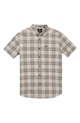 Volcom Benson Classic Fit Plaid Short Sleeve Button-Up Shirt in Moonbeam