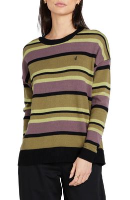 Volcom Dede Lovelace Stripe Sweater in Moss