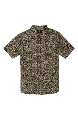 Volcom Falling Leaf Print Short Sleeve Button-Up Shirt in Pewter