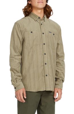 Volcom Fat Tony Classic Fit Corduroy Stripe Button-Up Shirt in Khaki