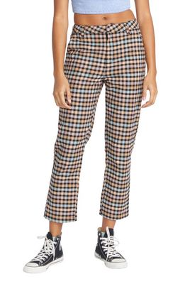 Volcom Frochickie Plaid High Waist Chino Pants in Brown Multi