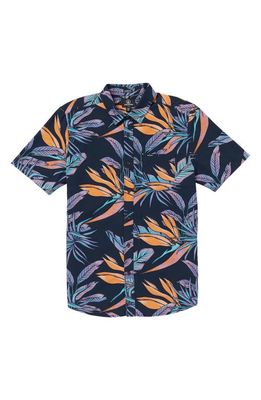 Volcom Indospray Classic Fit Floral Short Sleeve Button-Up Shirt in Navy