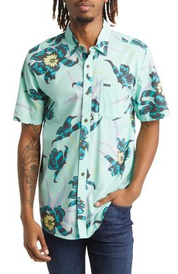 Volcom Island Time Floral Short Sleeve Button-Up Shirt in Ice