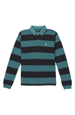 Volcom Kids' Bolders Long Sleeve Stripe Cotton Polo in Service Blue
