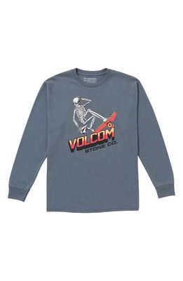 Volcom Kids' Boneslide Long Sleeve Cotton Graphic T-Shirt in Dark Slate