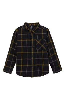 Volcom Kids' Caden Plaid Flannel Button-Up Shirt in Black