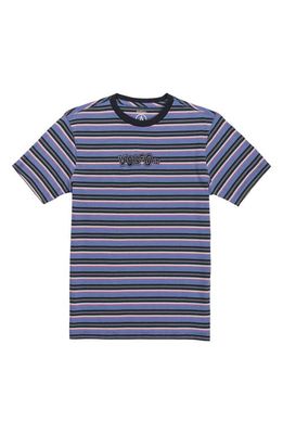 Volcom Kids' Embroidered Logo Stripe Cotton T-Shirt in Denim