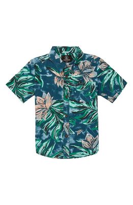 Volcom Kids' Floral Short Sleeve Button-Up Shirt in Aged Indigo