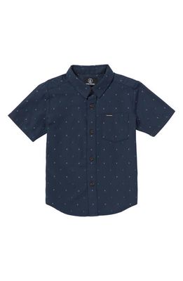 Volcom Kids' Honestone Dot Pattern Short Sleeve Button-Up Shirt in Navy