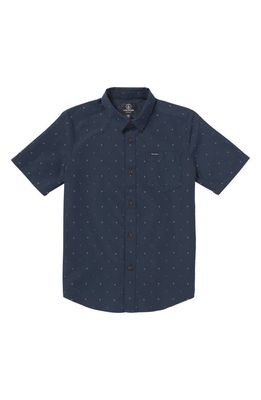 Volcom Kids' Honestone Geo Print Short Sleeve Button-Up Shirt in Navy