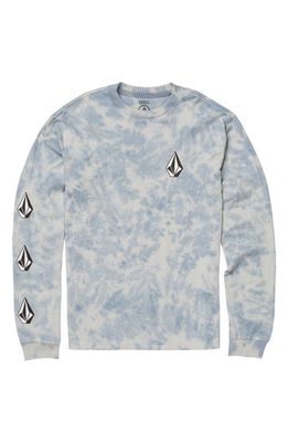 Volcom Kids' Iconic Stone Tie Dye Long Sleeve Cotton Graphic Tee in Slate Blue