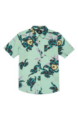 Volcom Kids' Island Time Floral Short Sleeve Button-Up Shirt in Ice