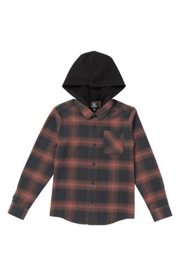 Volcom Kids' Neatstone Hooded Plaid Flannel Button-Up Shirt in Stealth