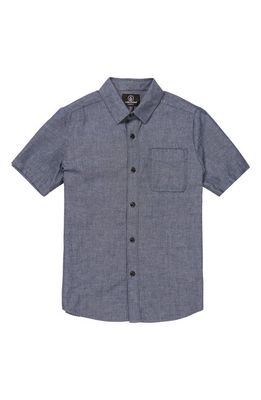 Volcom Kids' Play Date Knight Chambray Short Sleeve Button-Up Shirt in Navy
