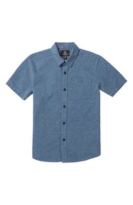 Volcom Kids' Play Date Knight Chambray Short Sleeve Button-Up Shirt in Stone Blue