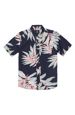 Volcom Kids' Seeweed Frond Print Short Sleeve Button-Up Shirt in Navy