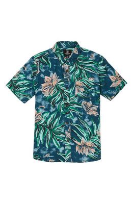 Volcom Kids' Tropical Floral Short Sleeve Button-Up Shirt in Aged Indigo