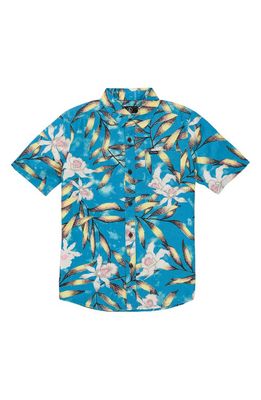 Volcom Kids' Tropical Hideout Short Sleeve Button-Up Shirt in Maliblue
