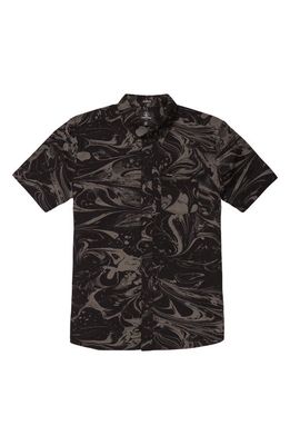 Volcom Marble Print Short Sleeve Button-Up Shirt in Black