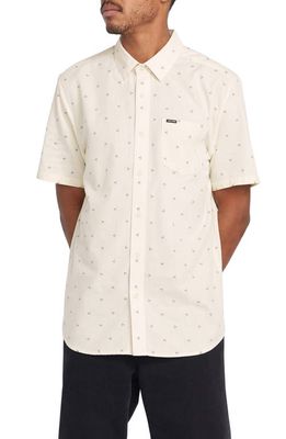 Volcom Mistere Geo Print Short Sleeve Button-Up Shirt in Dirty White