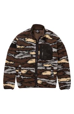 Volcom Muzzer Fuzzar Camo Textured Fleece Zip-Up Jacket in Bark Brown