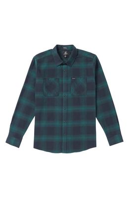 Volcom Netastone Classic Fit Plaid Cotton Flannel Button-Up Shirt in Navy