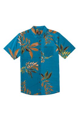 Volcom Paradiso Floral Short Sleeve Button-Up Shirt in Ocean Teal