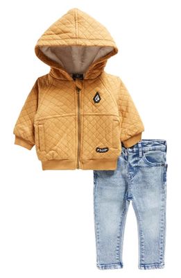 Volcom Quilted Cotton Hooded Jacket & Denim Jeans Set in Ochre