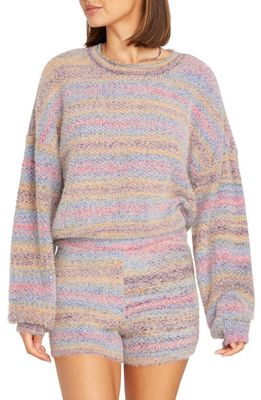 Volcom Quween Beach Fuzzy Stripe Sweater Shorts in Purple Multi