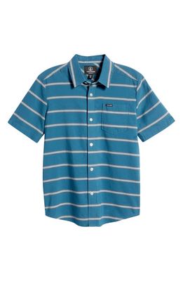 Volcom Sayzon Stripe Short Sleeve Button-Up Shirt in Aged Indigo