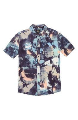 Volcom Skulli Print Short Sleeve Button-Up Shirt in Navy