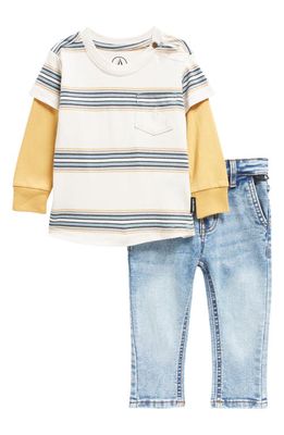 Volcom Stripe Long Sleeve Cotton T-Shirt & Denim Jeans Set in Cream