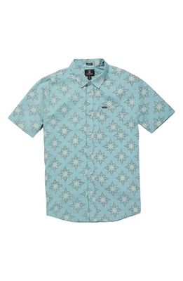 Volcom Throwing Star Short Sleeve Cotton Button-Up Shirt in Coastal Blue