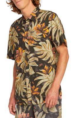 Volcom Tropical Foliage Short Sleeve Button-Up Shirt in Rinsed Black