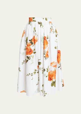 Voluminous Floral Midi Skirt